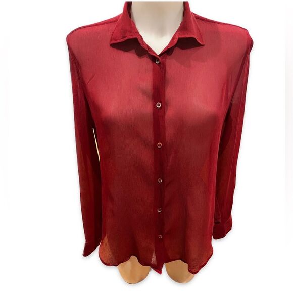 Armani Collezioni Silk Red Button Down Shirt Notched Collar Size 6 - Picture 1 of 9
